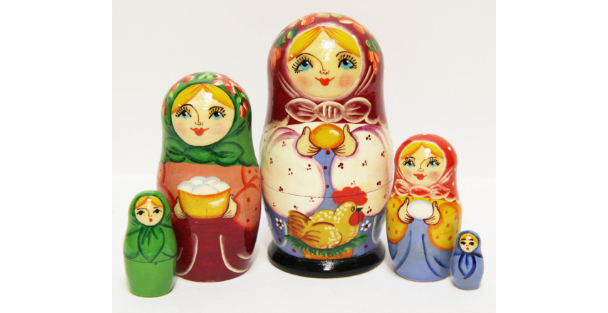 Матрешка Сергиево-Посадская 5 мест Девочка с курицей