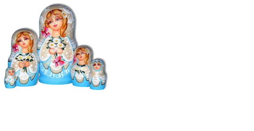 Матрешка Сергиево Посадская 5 мест Ромашки голубая