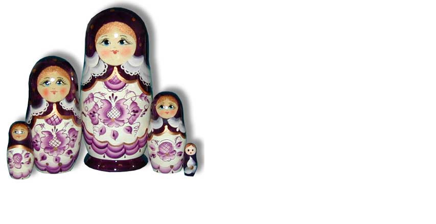 Матрешка Сергиево-Посадская 5 мест Гжель Светло Фиолетовая